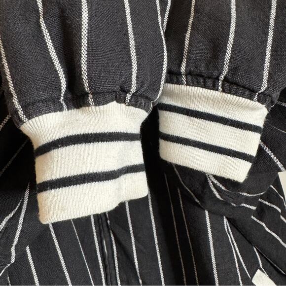 Vintage Raw Blue Full Zip Linen Blend Pin Striped Sport Varsity Jacket Mens 3XL - Picture 6 of 11